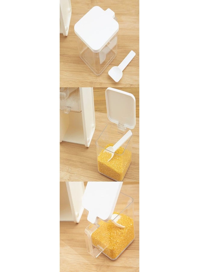 Hedume 2 Pack 3 Grids Clear Seasoning Box with Handle and Spoon, Seasoning Storage Container Rack Combo Set with Removable Cruet Jars for Spice Salt Sugar - Image 5
