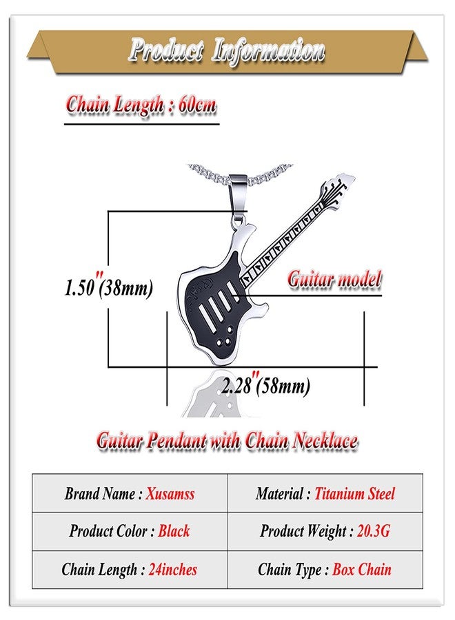 Xusamss Fashion Titanium Steel Music Guitar Tag Pendant Necklace With 24" Chain - Image 2