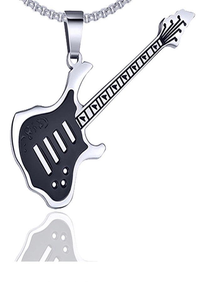 Xusamss Fashion Titanium Steel Music Guitar Tag Pendant Necklace With 24" Chain - Image 1