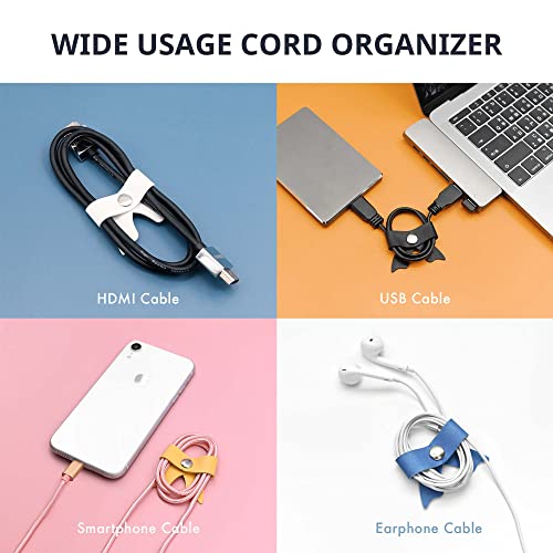 SenseAGE 5 Pack Cord Organizer, Bow Cord Keeper, Cable Organizer USB Holder, Leather Cable Management, Cable Straps, Earphone Winder, Storage Straps for Electronics, Earbuds, Small, Black - Image 2