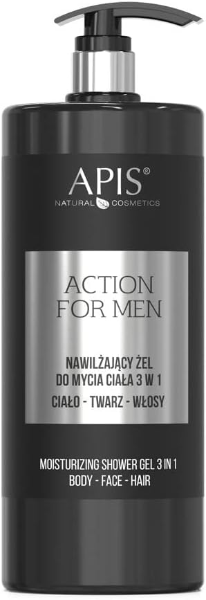 APIS Action for Men Hydrating Wash Gel 3 in 1 for Body Face and Hair with Hydromanil Complex Hyaluronic Acid Aloes Linen and Ginseng Perfumed Line for Men 1 Litre