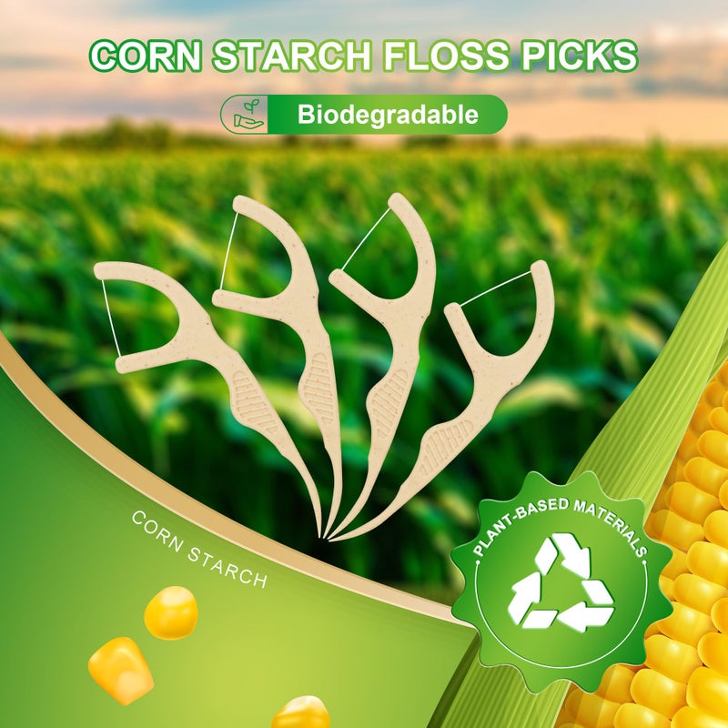 Lakeyface 200 Count Biodegradable Dental Floss Picks, Eco Friendly Plant-Based Tooth Flossers for adults, Tear-Resistant Floss Sticks with Wide Handles, Vegan & BPA Free Dental Floss for Natural Oral Care, Mint - Image 2