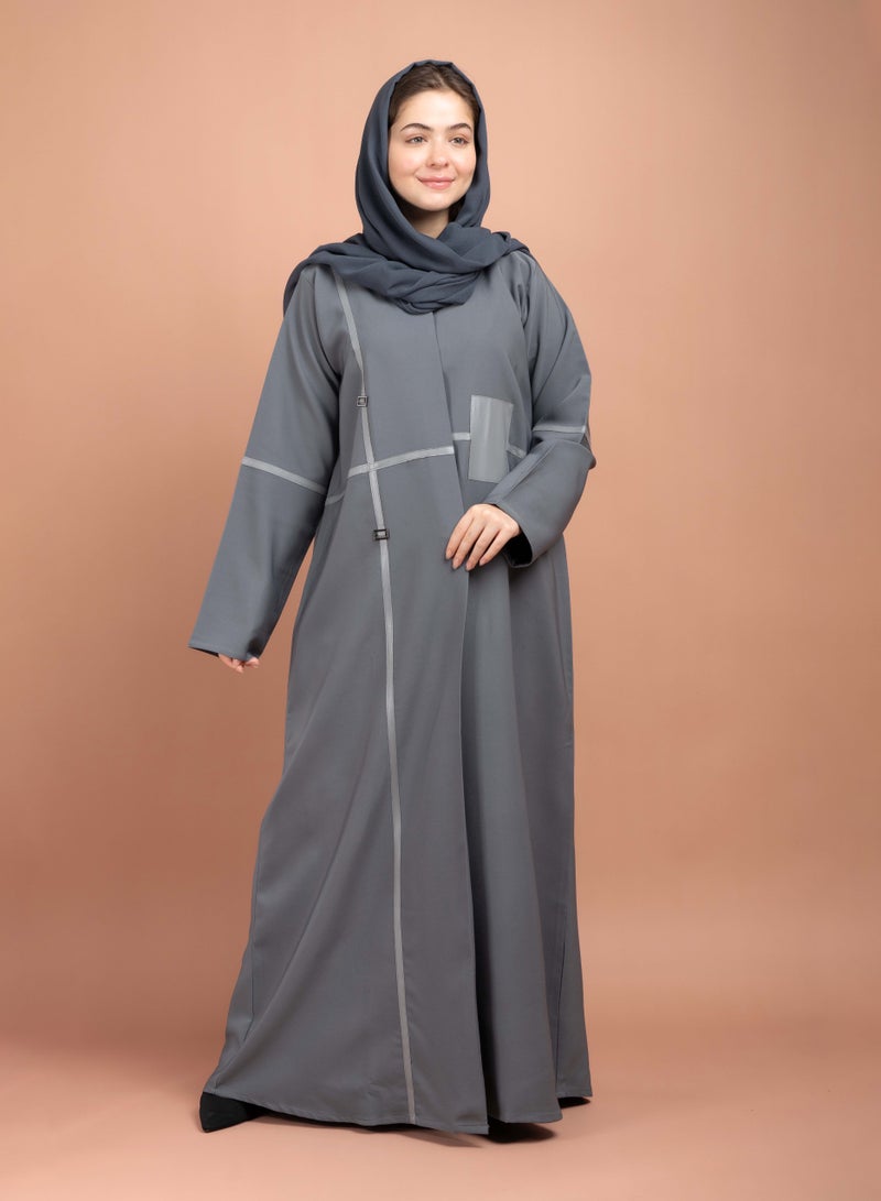 اكسا عباية إماراتية عصرية مجردة  رمادي - Image 1