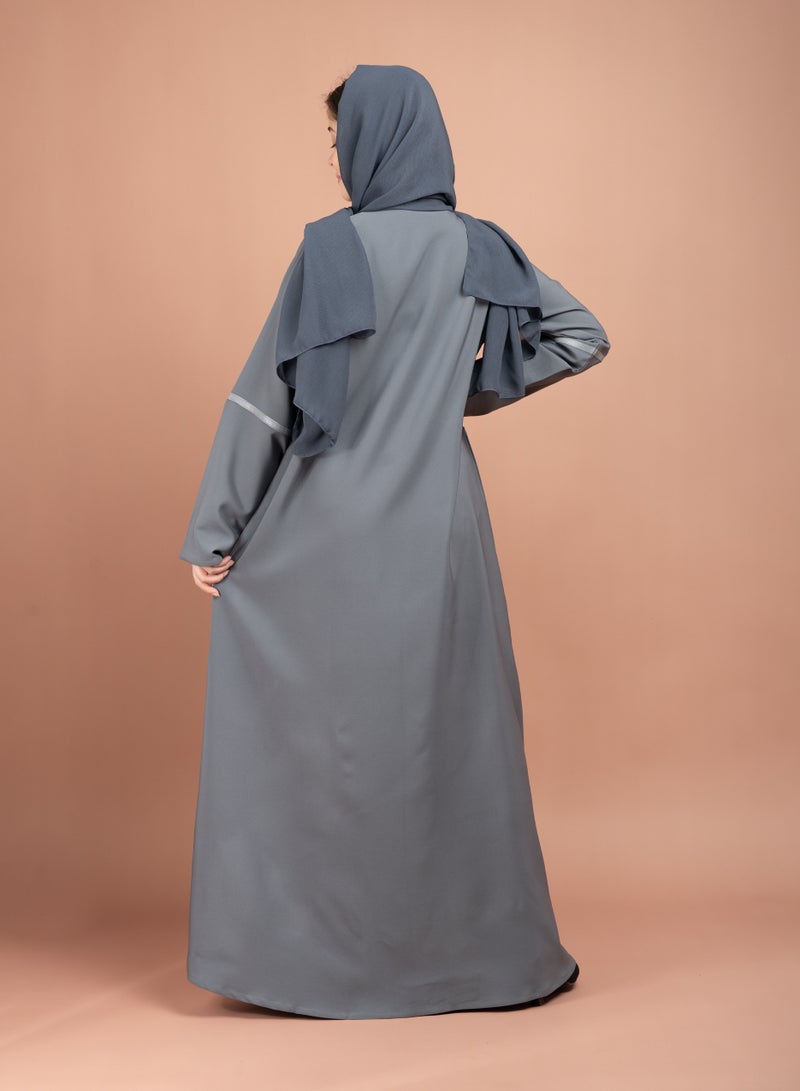 اكسا عباية إماراتية عصرية مجردة  رمادي - Image 4