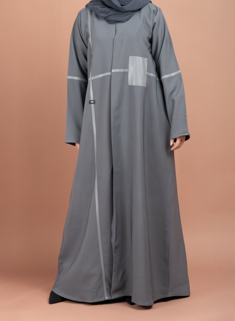 اكسا عباية إماراتية عصرية مجردة  رمادي - Image 5