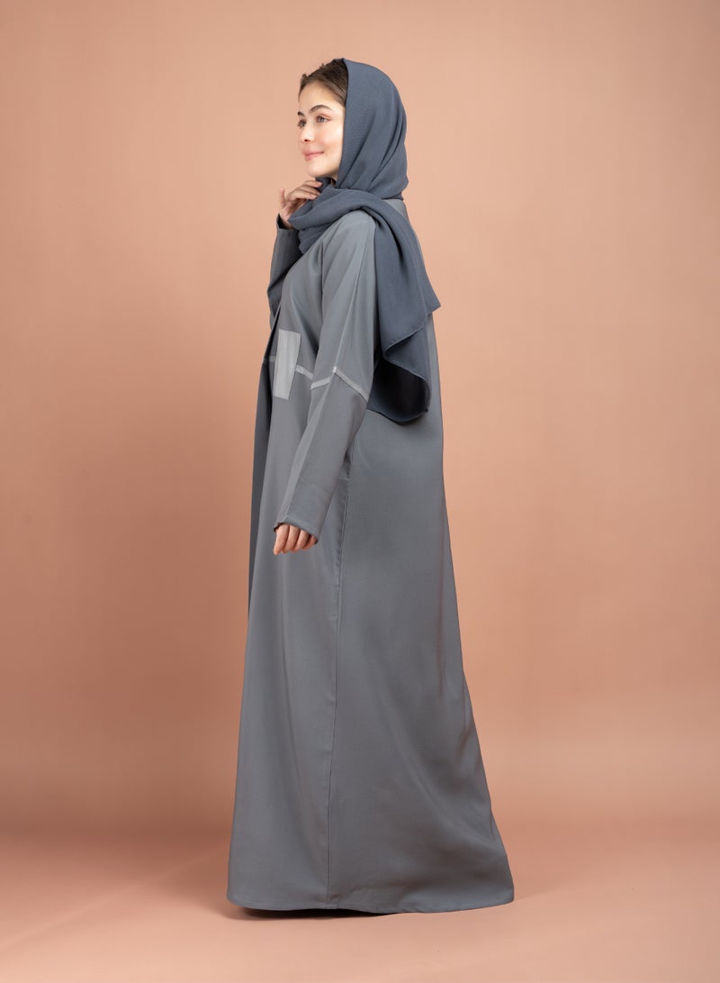 اكسا عباية إماراتية عصرية مجردة  رمادي - Image 3