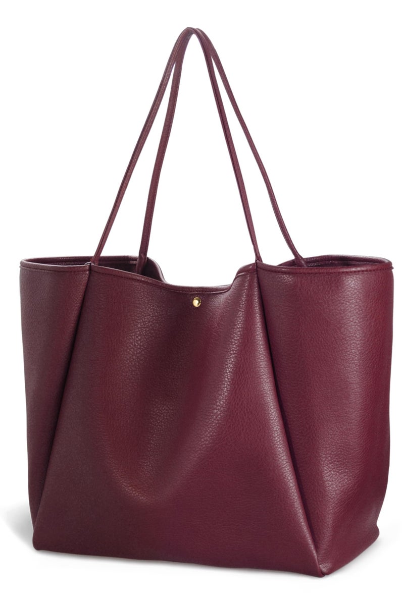 Hoxis Oversize Pu Leather Tote Women Weekender Bag Shopper Handbag Travel Purse (Dark Red) - Image 1