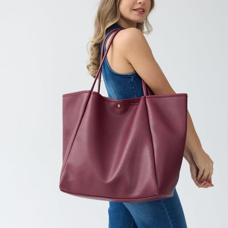 Hoxis Oversize Pu Leather Tote Women Weekender Bag Shopper Handbag Travel Purse (Dark Red) - Image 2