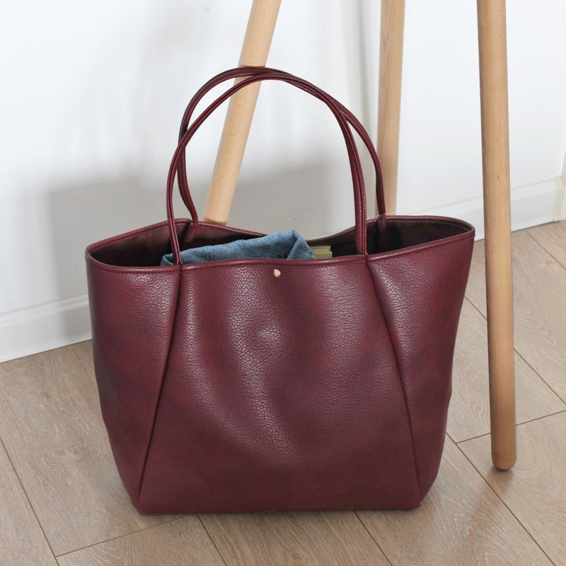 Hoxis Oversize Pu Leather Tote Women Weekender Bag Shopper Handbag Travel Purse (Dark Red) - Image 3