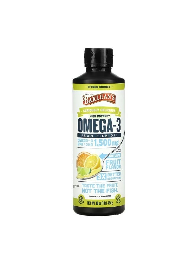 بارلينز Seriously Delicious Omega 3 Fish Oil Citrus Sorbet 1500 mg 16 oz 454 g - Image 1
