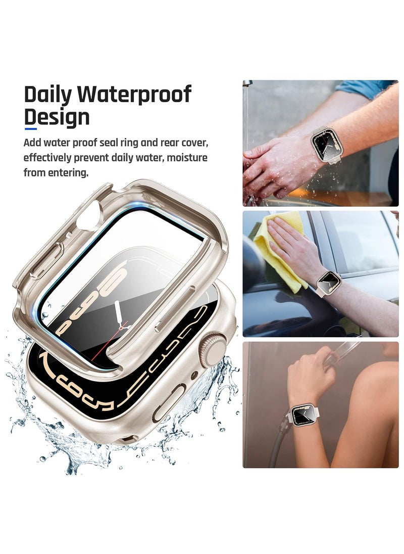 Generic - Waterproof Case for Apple Watch Ultra 2/Ultra 49mm with Tempered Glass Screen Protector, 360 Full Coverage Protective Cover for Apple iWatch 49mm, Starlight - Image 1