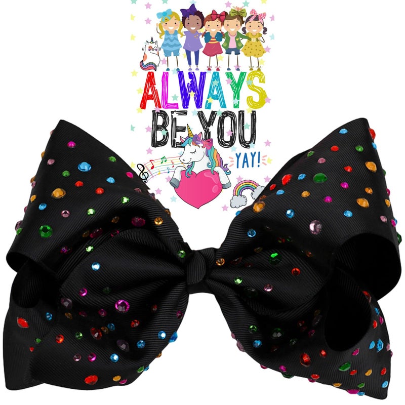 Worldly Finds Rhinestone Hair Bow Clip 8 Inch BlackRhinestone Large Hair Bows for Girls Toddlers Cheer Bows Jumbo Hair Bows Gift Big Bows for Hair Accessories