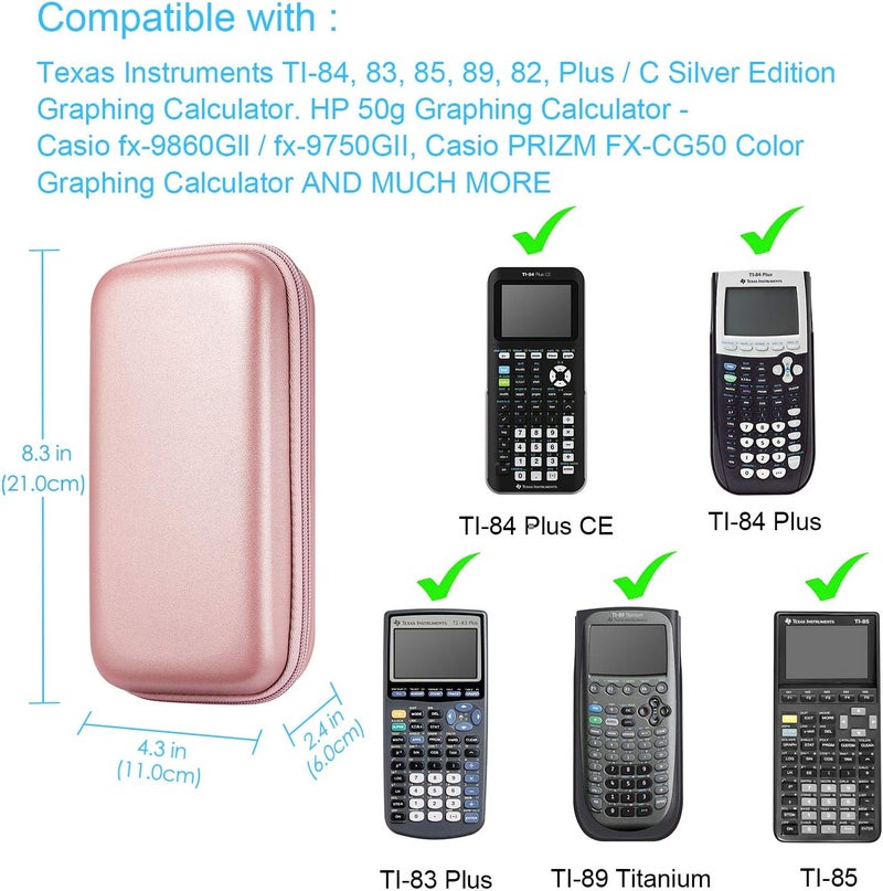 Fintie Graphing Calculator Carrying Case for TI-84 Plus CE, Hard EVA Shockproof Protective Box for TI-83 Plus CE/Casio fx-9750GII (Rose Gold) - Image 2