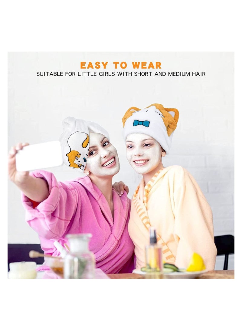 Y&D Microfiber Hair Towel wrap and Drying Cap Set with Cute cat - Rapid for Women Kids Girls Perfect Care Curly Long Wet Anti frizz  - Image 3