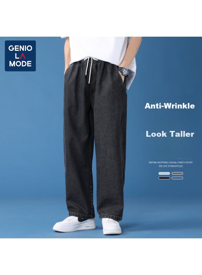 Geniolamode Men's Jeans, Straight-leg, Versatile, Loose-fitting, Casual, Fashionable, Drawstring Jeans - Image 4