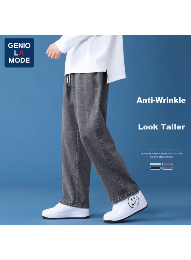 Geniolamode Men's Jeans, Straight-leg, Versatile, Loose-fitting, Casual, Fashionable, Drawstring Jeans - Image 3