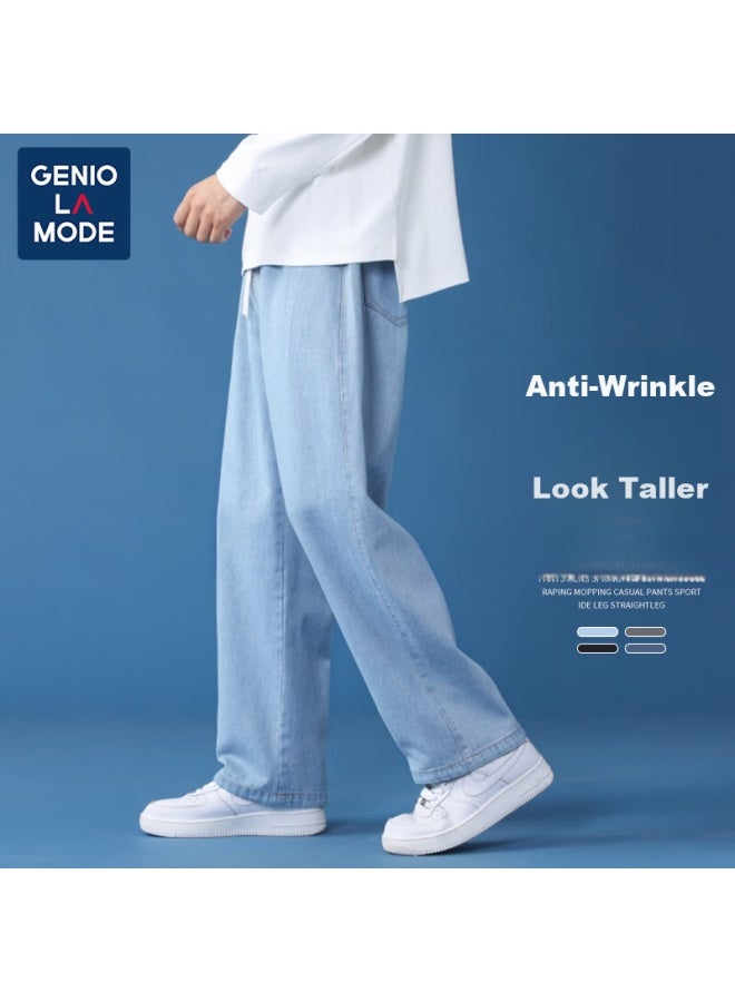 Geniolamode Men's Jeans, Straight-leg, Versatile, Loose-fitting, Casual, Fashionable, Drawstring Jeans - Image 2