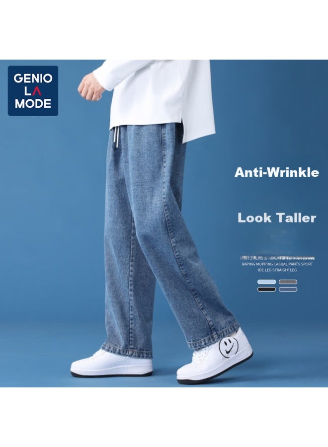 Geniolamode Men's Jeans, Straight-leg, Versatile, Loose-fitting, Casual, Fashionable, Drawstring Jeans - Image 1