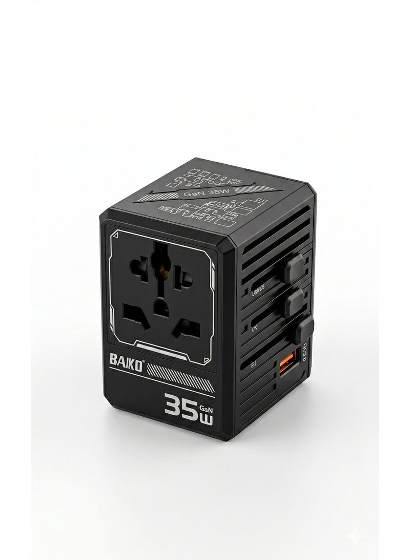 BAIKO 35W GaN Universal Travel Charger Adapter with PD Fast Charging, 1 USB + 4 Type-C Ports, Worldwide Multi Plug, Compact Travel Power Adapter for Mobile, Tablet & Laptop – UK Plug - Image 2
