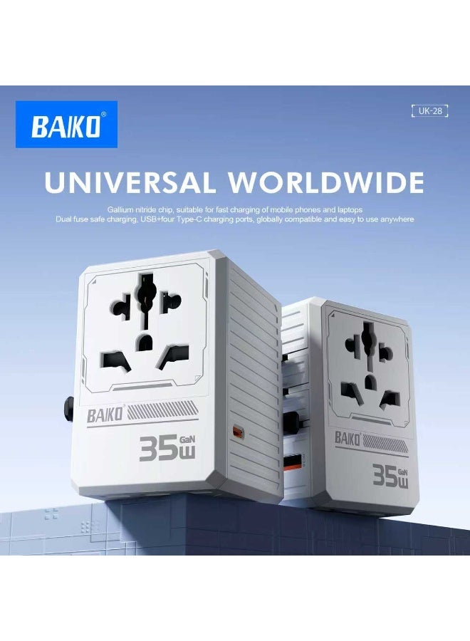 BAIKO 35W GaN Universal Travel Charger Adapter with PD Fast Charging, 1 USB + 4 Type-C Ports, Worldwide Multi Plug, Compact Travel Power Adapter for Mobile, Tablet & Laptop – UK Plug - Image 3