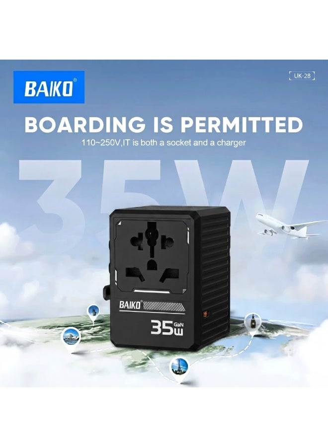 BAIKO 35W GaN Universal Travel Charger Adapter with PD Fast Charging, 1 USB + 4 Type-C Ports, Worldwide Multi Plug, Compact Travel Power Adapter for Mobile, Tablet & Laptop – UK Plug - Image 5