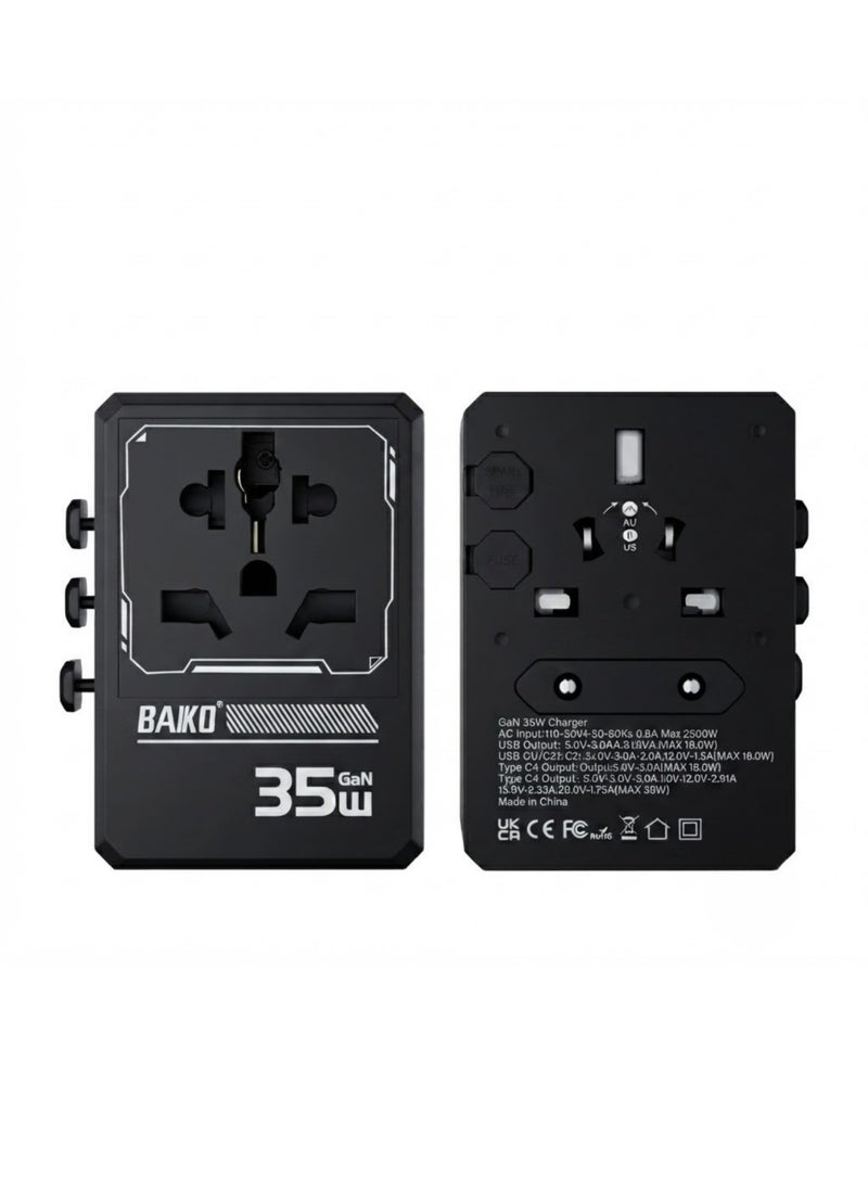 BAIKO 35W GaN Universal Travel Charger Adapter with PD Fast Charging, 1 USB + 4 Type-C Ports, Worldwide Multi Plug, Compact Travel Power Adapter for Mobile, Tablet & Laptop – UK Plug - Image 4