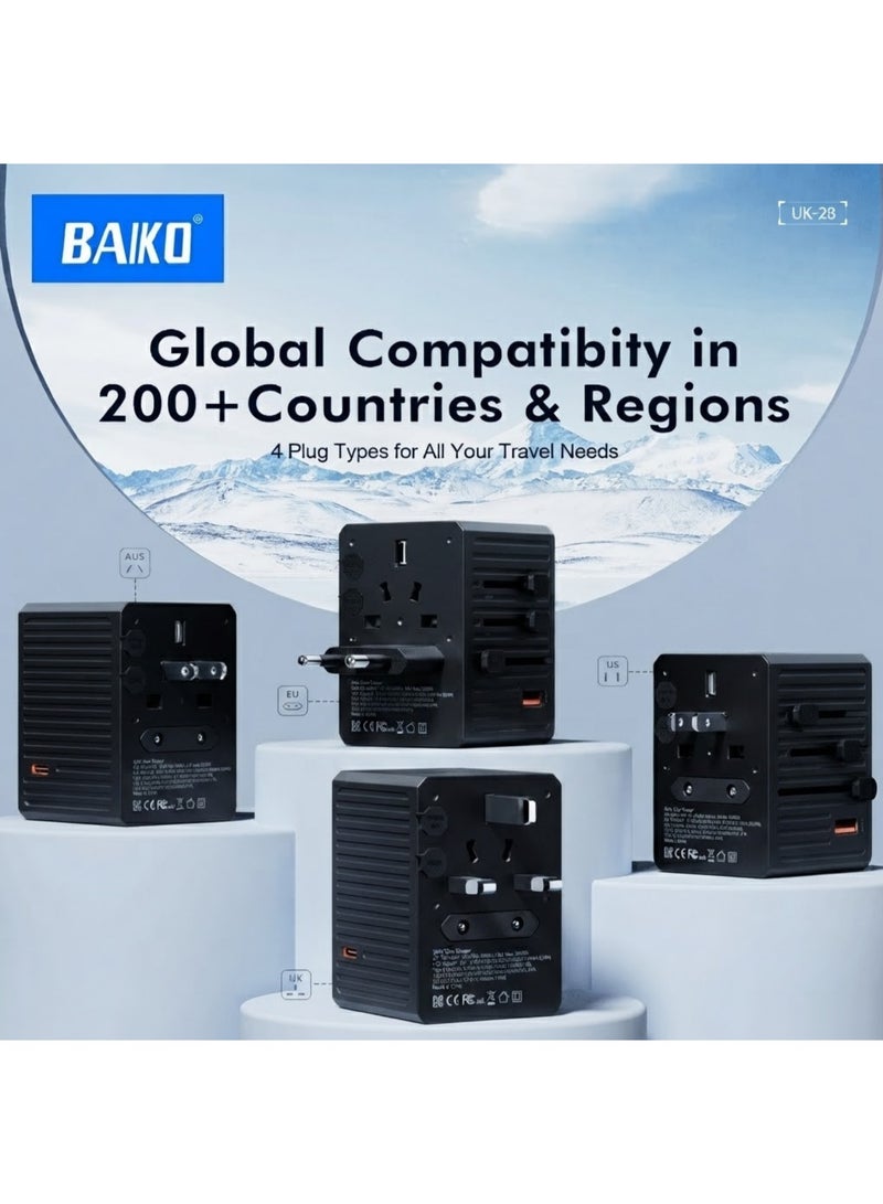 BAIKO 35W GaN Universal Travel Charger Adapter with PD Fast Charging, 1 USB + 4 Type-C Ports, Worldwide Multi Plug, Compact Travel Power Adapter for Mobile, Tablet & Laptop – UK Plug - Image 2