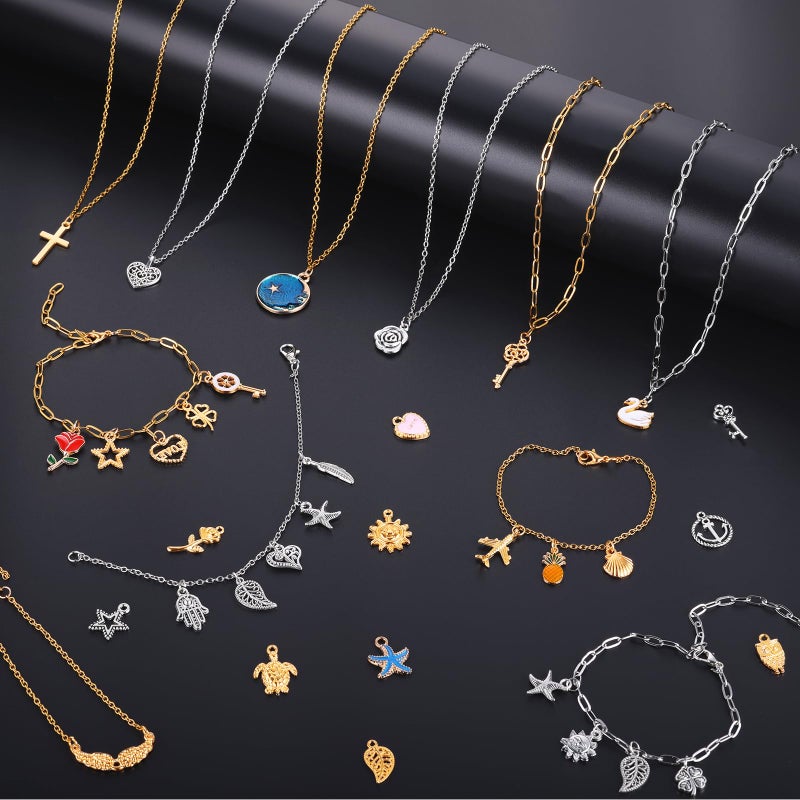 Zefy 18K Gold Silver Chain for Jewelry Making, 19.7ft 6 Rolls Stainless Steel Chains Bulk with 348 Pcs Charms, Jump Rings Lobster Clasps Set for DIY Bracelet Necklace Crafts - Image 3