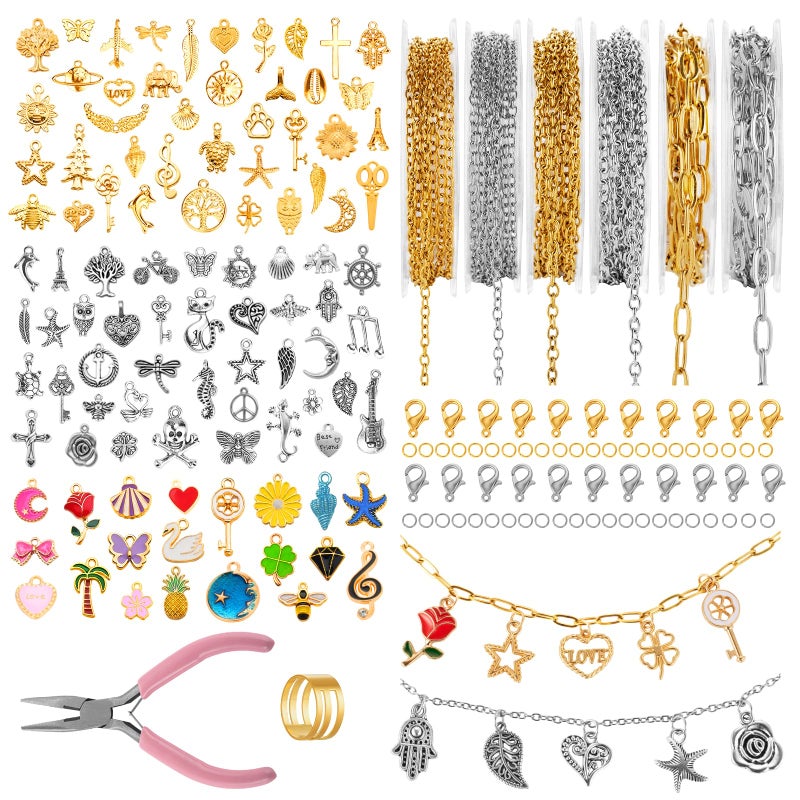 Zefy 18K Gold Silver Chain for Jewelry Making, 19.7ft 6 Rolls Stainless Steel Chains Bulk with 348 Pcs Charms, Jump Rings Lobster Clasps Set for DIY Bracelet Necklace Crafts - Image 1