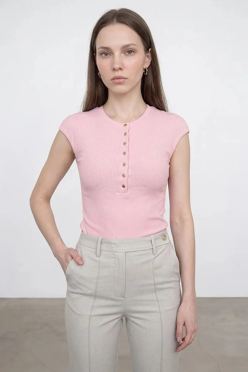 Dilvin Powder Pink DILVIN Fitted Cotton Jersey Crew Neck T-Shirt for Women | Best Price UAE