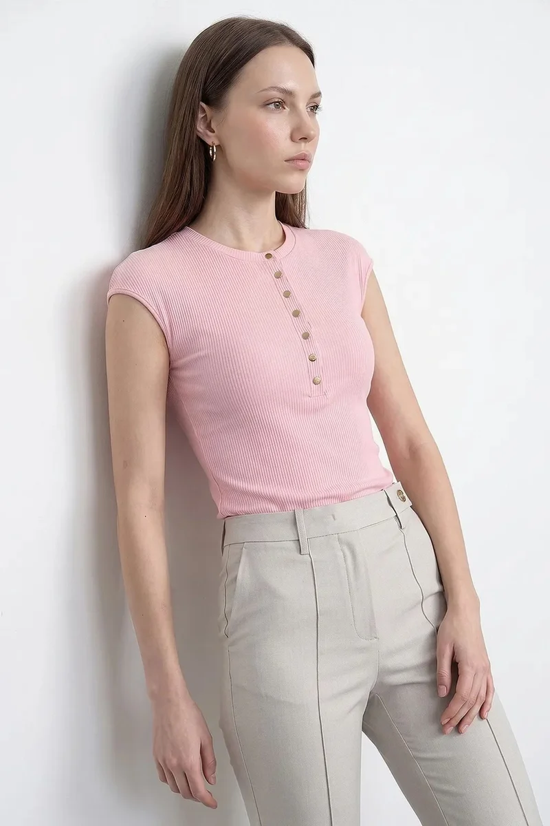 Dilvin Powder Pink DILVIN Fitted Cotton Jersey Crew Neck T-Shirt for Women | Best Price UAE