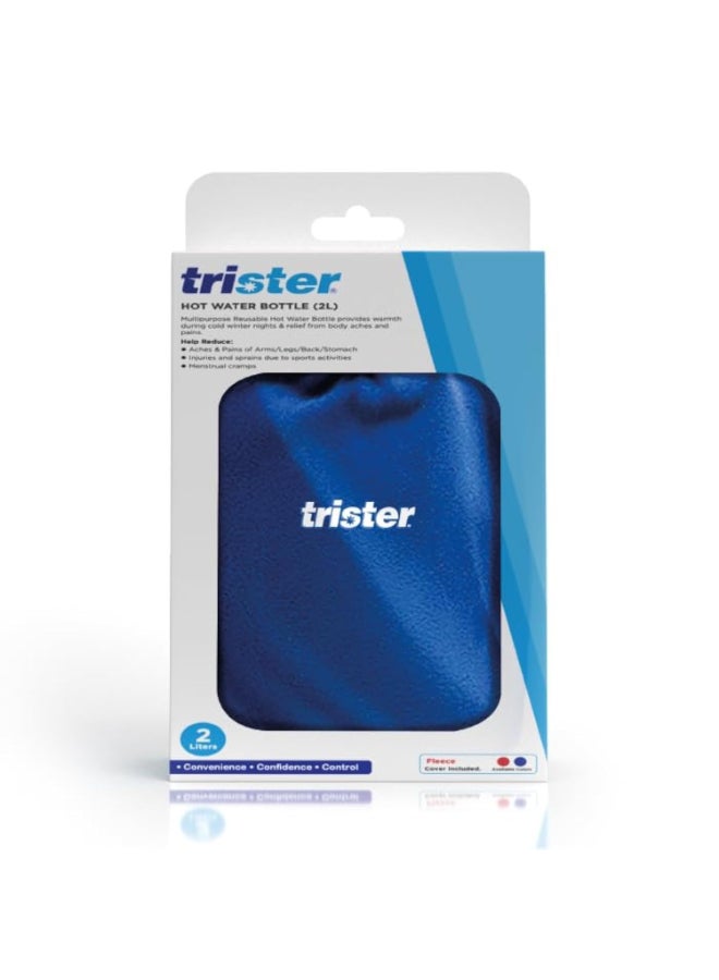 Hot Water Bottle 2L with Cover (TS-513WBC) — Leak-Proof Heat Therapy Bag — For Pain Relief, Muscle Aches, Cramps & Warmth, Blue