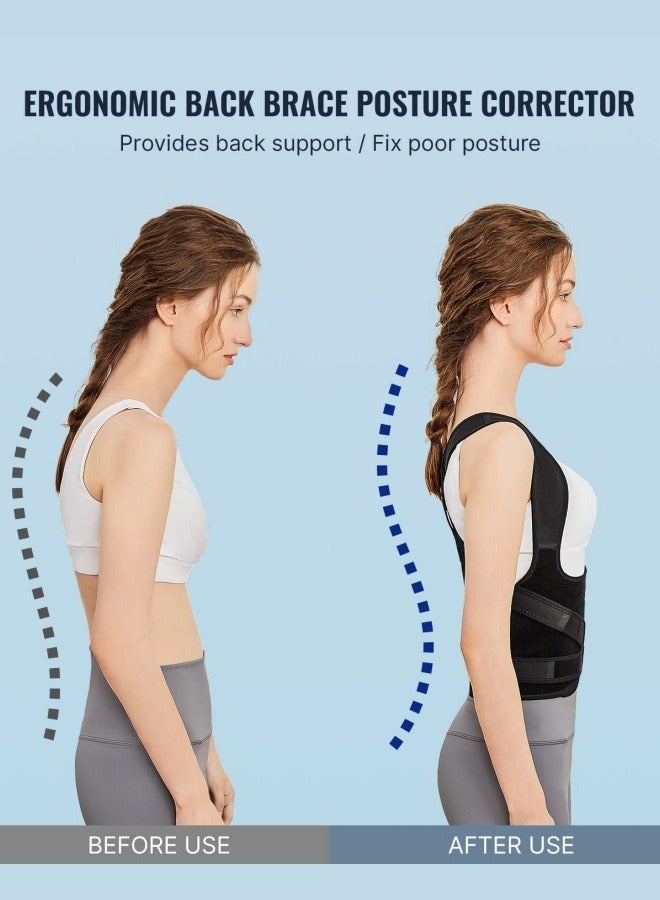 Back Brace Posture Corrector for Women and Men, Shoulder Straightener, Adjustable Full Back Support, Upper and Lower Back Pain Relief - Scoliosis, Hunchback, Hump, Thoracic, Spine Corrector Black M - Image 3