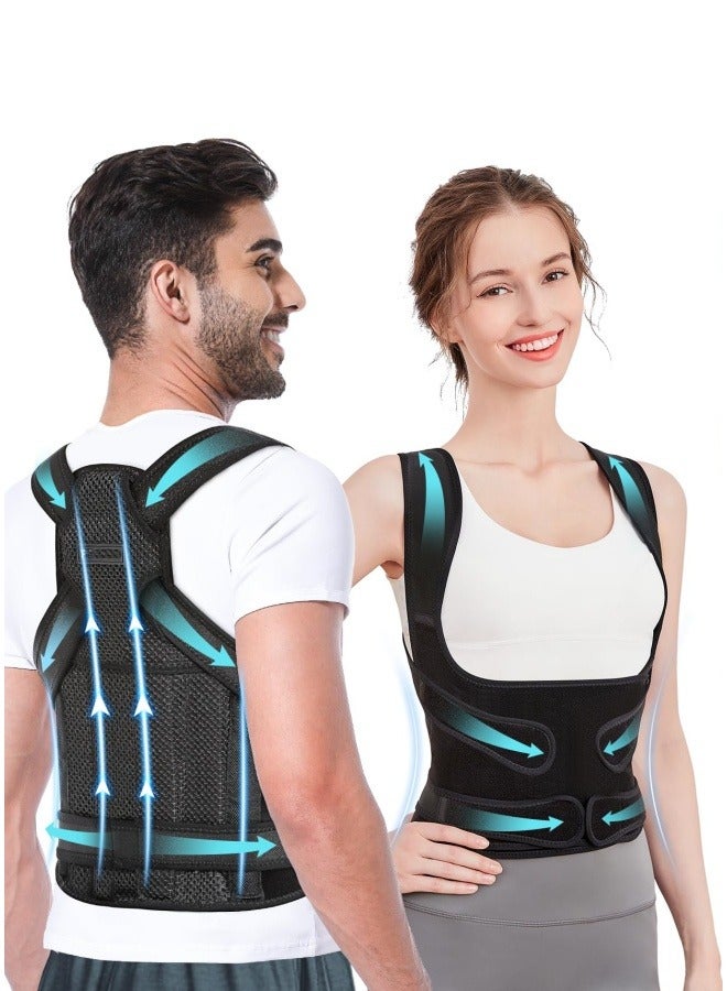 Back Brace Posture Corrector for Women and Men, Shoulder Straightener, Adjustable Full Back Support, Upper and Lower Back Pain Relief - Scoliosis, Hunchback, Hump, Thoracic, Spine Corrector Black M - Image 1