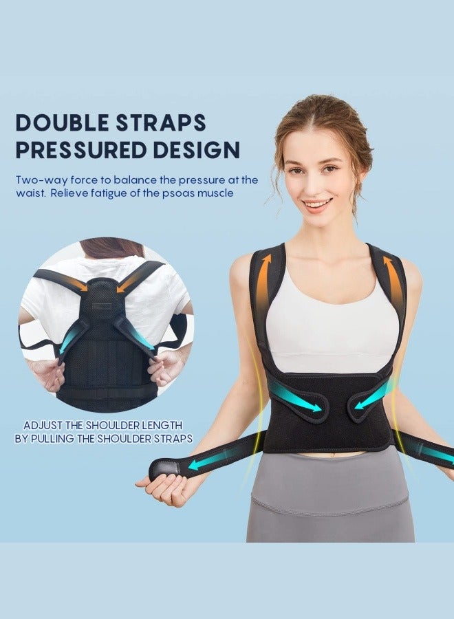 Back Brace Posture Corrector for Women and Men, Shoulder Straightener, Adjustable Full Back Support, Upper and Lower Back Pain Relief - Scoliosis, Hunchback, Hump, Thoracic, Spine Corrector Black M - Image 2