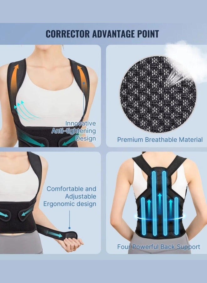 Back Brace Posture Corrector for Women and Men, Shoulder Straightener, Adjustable Full Back Support, Upper and Lower Back Pain Relief - Scoliosis, Hunchback, Hump, Thoracic, Spine Corrector Black M - Image 5