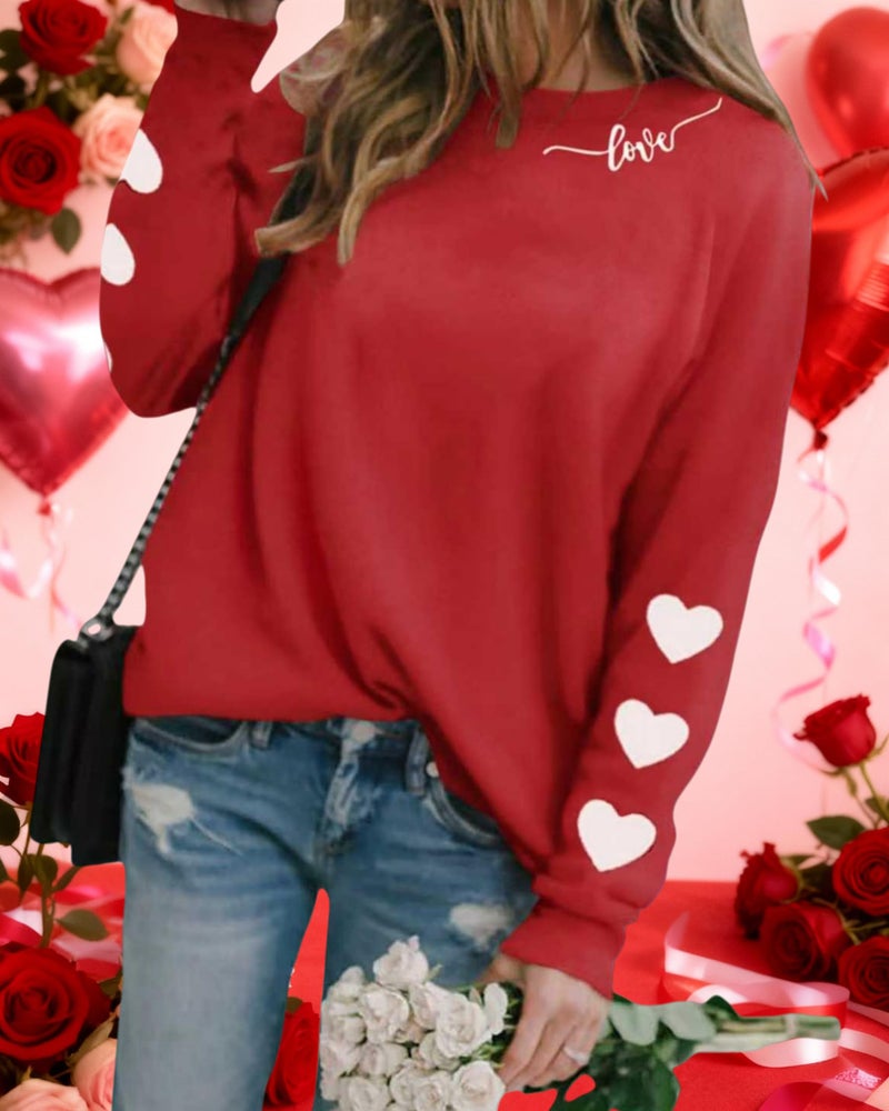 Huovud Valentines Sweatshirt Women Funny Love Heart Graphic Valentines Shirt Casual Valentines Long Sleeve Pullover Top (Red-4, XL) - Image 2