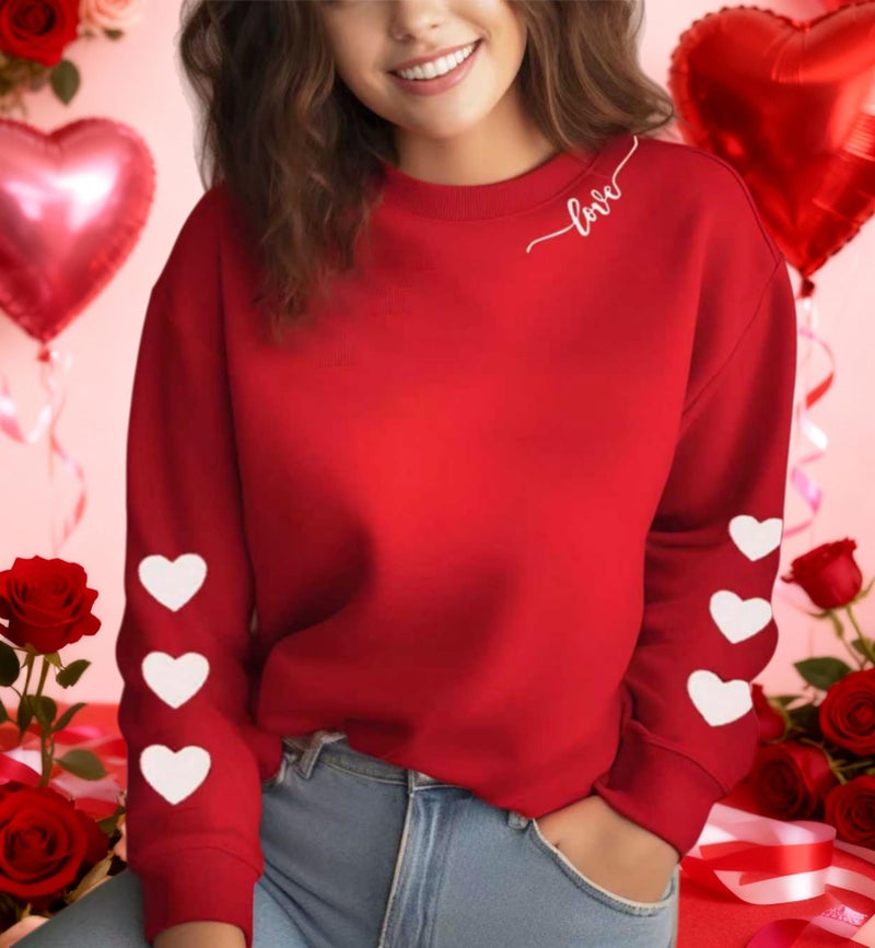 Huovud Valentines Sweatshirt Women Funny Love Heart Graphic Valentines Shirt Casual Valentines Long Sleeve Pullover Top (Red-4, XL) - Image 3