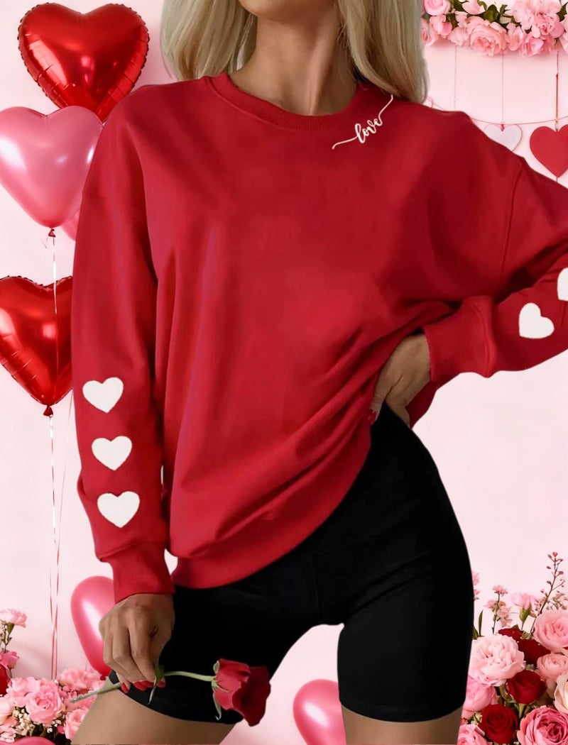 Huovud Valentines Sweatshirt Women Funny Love Heart Graphic Valentines Shirt Casual Valentines Long Sleeve Pullover Top (Red-4, XL) - Image 5