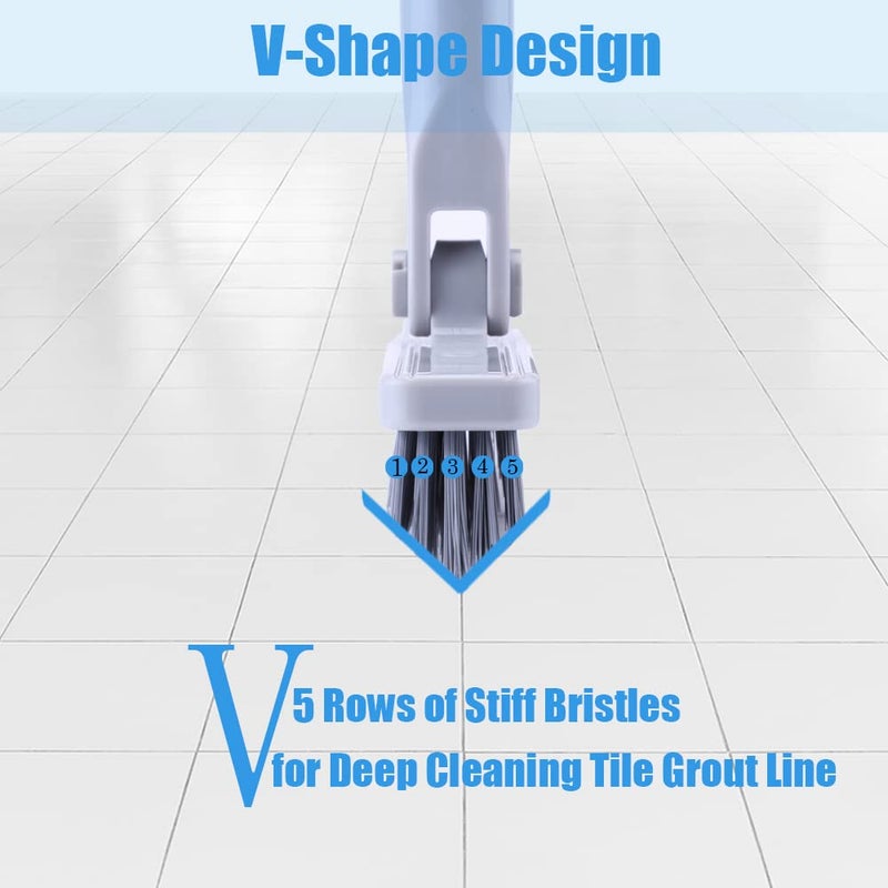 YONILL Grout Brush with Long Handle - Heavy Duty Grout Cleaner Brushes for Tile Floors, Swivel Stiff Bristles Floor Scrubber Cleaning Tool, Floor Scrub Brush for Shower, Kitchen, Baseboards and Corner - Image 2