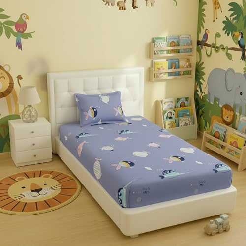 Filymore Fish Single Bedsheet for Kids Cute Purple Cartoon Bedsheet Made with Pure Microfiber Size 60 x 90 Inches Color-Purple - Image 1
