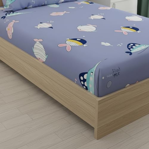 Filymore Fish Single Bedsheet for Kids Cute Purple Cartoon Bedsheet Made with Pure Microfiber Size 60 x 90 Inches Color-Purple - Image 2