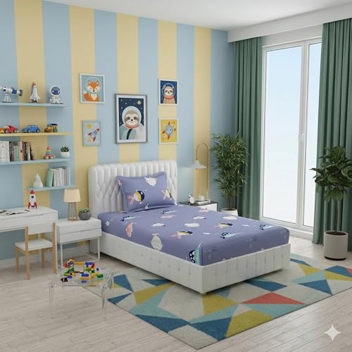 Filymore Fish Single Bedsheet for Kids Cute Purple Cartoon Bedsheet Made with Pure Microfiber Size 60 x 90 Inches Color-Purple - Image 5