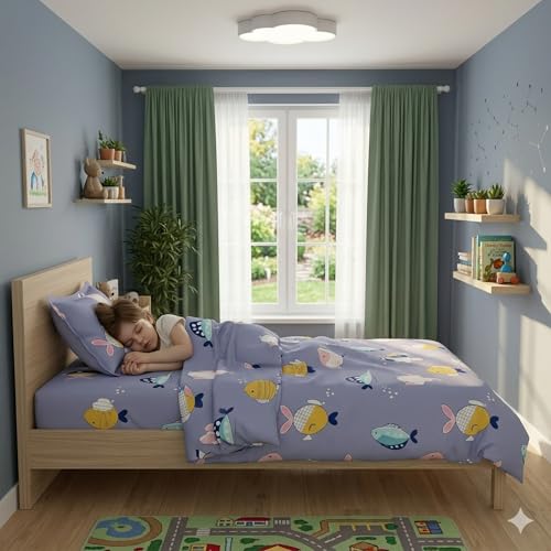 Filymore Fish Single Bedsheet for Kids Cute Purple Cartoon Bedsheet Made with Pure Microfiber Size 60 x 90 Inches Color-Purple - Image 3