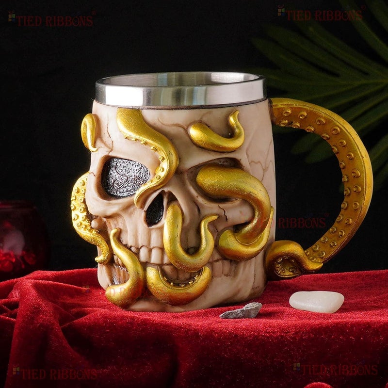 TIED RIBBONS Skeleton Stainless Steel Skull Milk Coffee Beer Mug Beverage Drinking Cup Multi Birthday Wedding Gifts for Family and Friends
