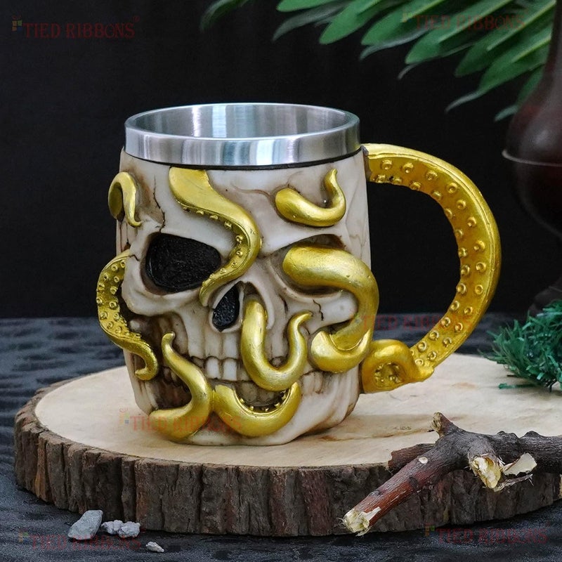 TIED RIBBONS Skeleton Stainless Steel Skull Milk Coffee Beer Mug Beverage Drinking Cup Multi Birthday Wedding Gifts for Family and Friends