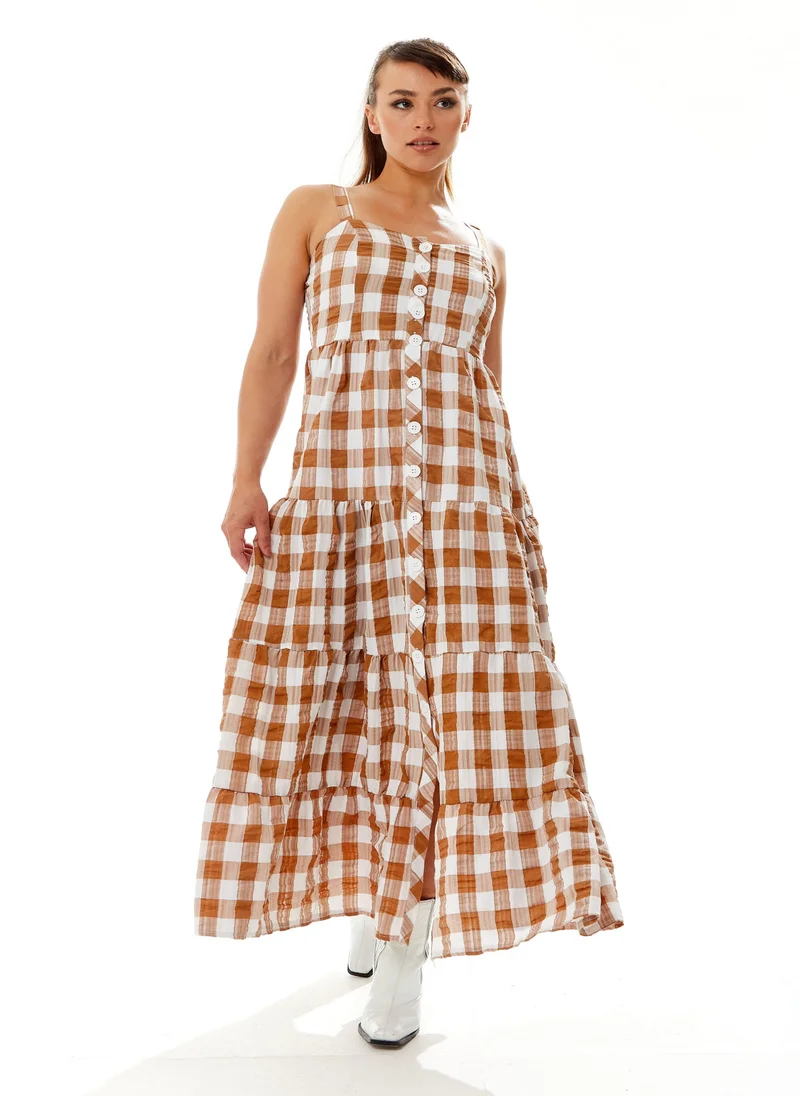 Liquorish Gingham Print Maxi Dress