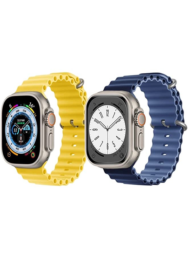 IAF - Silicone Ocean Band Strap for Apple Watch Ultra 8 49mm Yellow Single Color Strap with Navy Blue/Blue Double Side Strap Set of 2 - Image 1