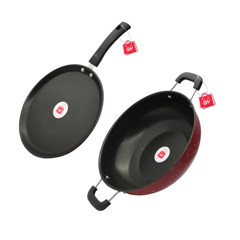 LAZYwindow Nonstick Cookware Combo - Induction Friendly, Tawa & Kadhai with Cool Touch Bakelite Handle - Image 1