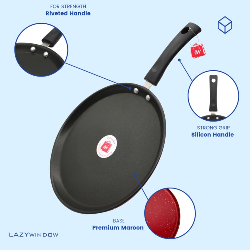 LAZYwindow Nonstick Cookware Combo - Induction Friendly, Tawa & Kadhai with Cool Touch Bakelite Handle - Image 3